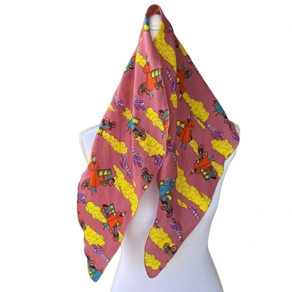 Vintage 70s Airplane Head Wrap Neck Scarf Head Scarf London Gentlemen Clouds USA